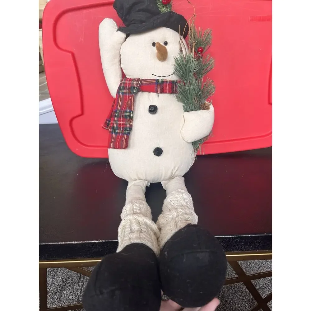 VINTAGE Primitive Christmas Snowman Shelf Sitter Large Plush